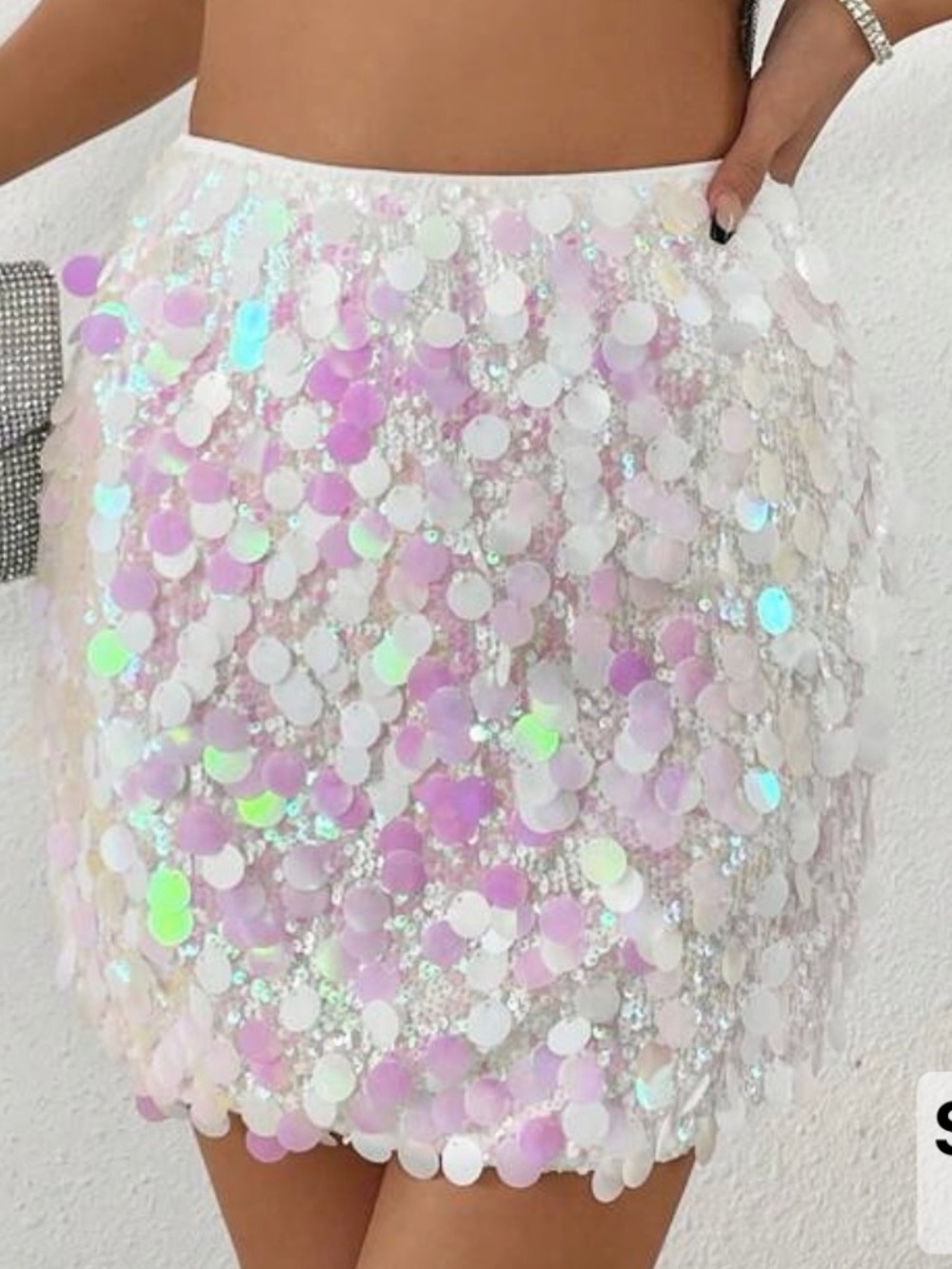 SHEIN Iridescent White Sequin Mini Skirt